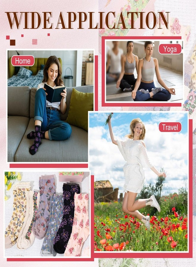 Glitopper 6 Pairs Women's Cotton Ankle Crew Socks Cute Flower Vintage Patterned Casual Fashion Funny Novelty Ladies Girls Floral Socks Breathable Girly Pretty Aesthetic Clothes Size 5.5-8(Flowers) - Image 4